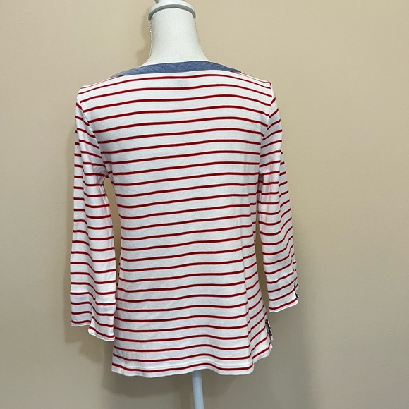Nautica Red and White Stripes Blue Cuffs Top - Picture 7 of 12